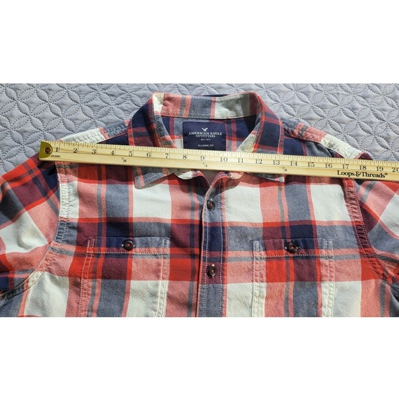 American Eagle Flannel Shirt Classic Fit Button Up Plaid Red Blue Size M - Picture 6 of 12